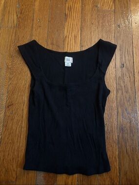 BDG Black Ribbed Cap Sleeve Scoop Tank